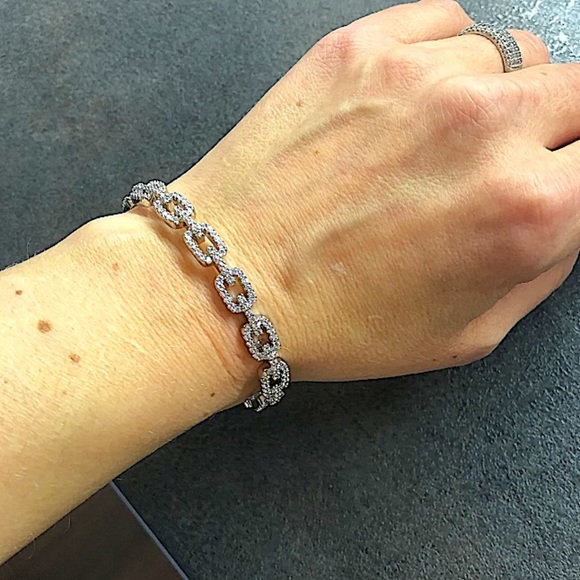 Silver Crystal Bangle Cuff Rhinestone Bracelet - Picture 2 of 11